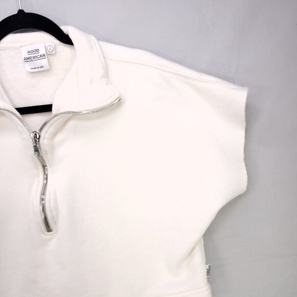 Good American Sweatshirt Cropped Short Sleeve Womens Size 2 Quarter Zip - Picture 13 of 16